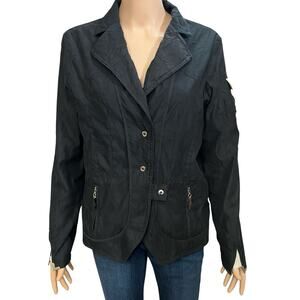 Jamie Sadock Crinkle Golf Jacket Medium Black Artsy Lightweight Snap Asymmetric